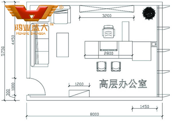 鸿业设计师凭证客户提供尺寸，，，，，设计的总司理办公室CAD平面图